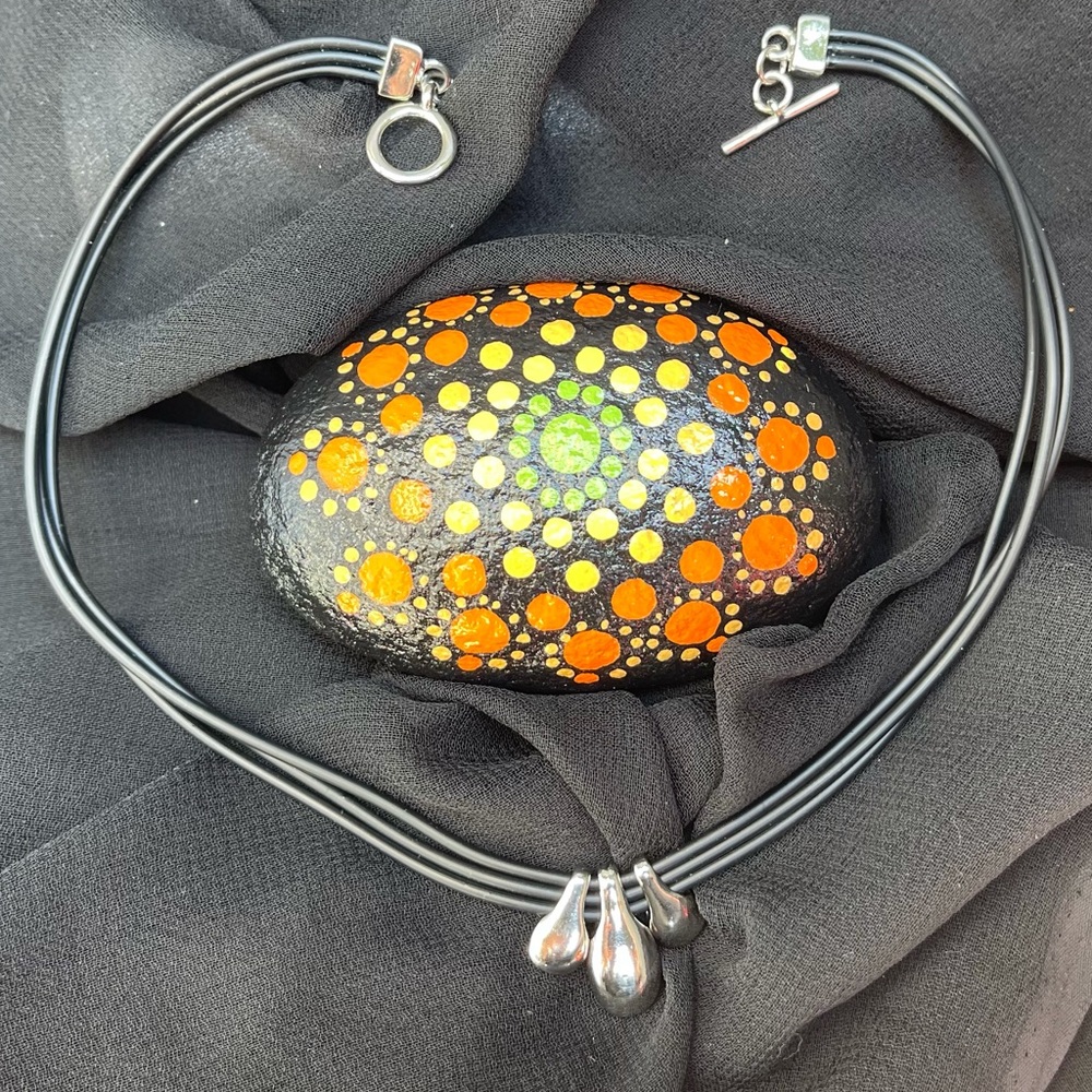 Black/Silver cord necklace with teardrop pendents